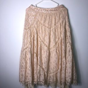 Lace boho free people cream maxi skirt 70s